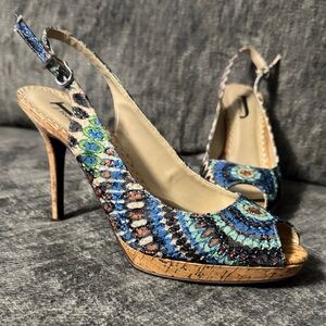 J.Renee Blue and Green Patterned Slingback Heels